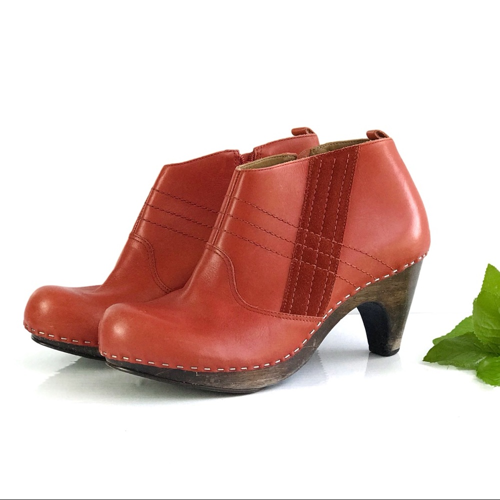 Anthro Schuler & sons orange leather booties 6.5B